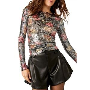 Free People Intimately Gold Rush Top Midnight Combo Sequin Small